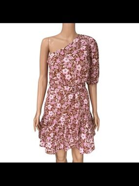 Jason Wu Pink Floral One-Shoulder Puff-Sleeve Dress